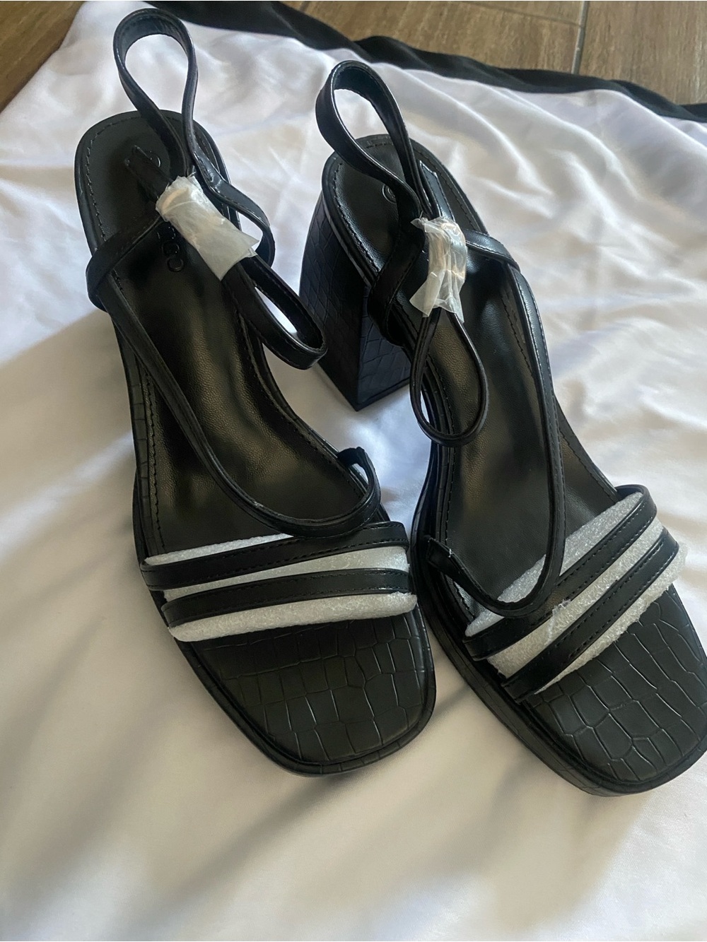 Black Strappy Block Heel Sandals - Women's